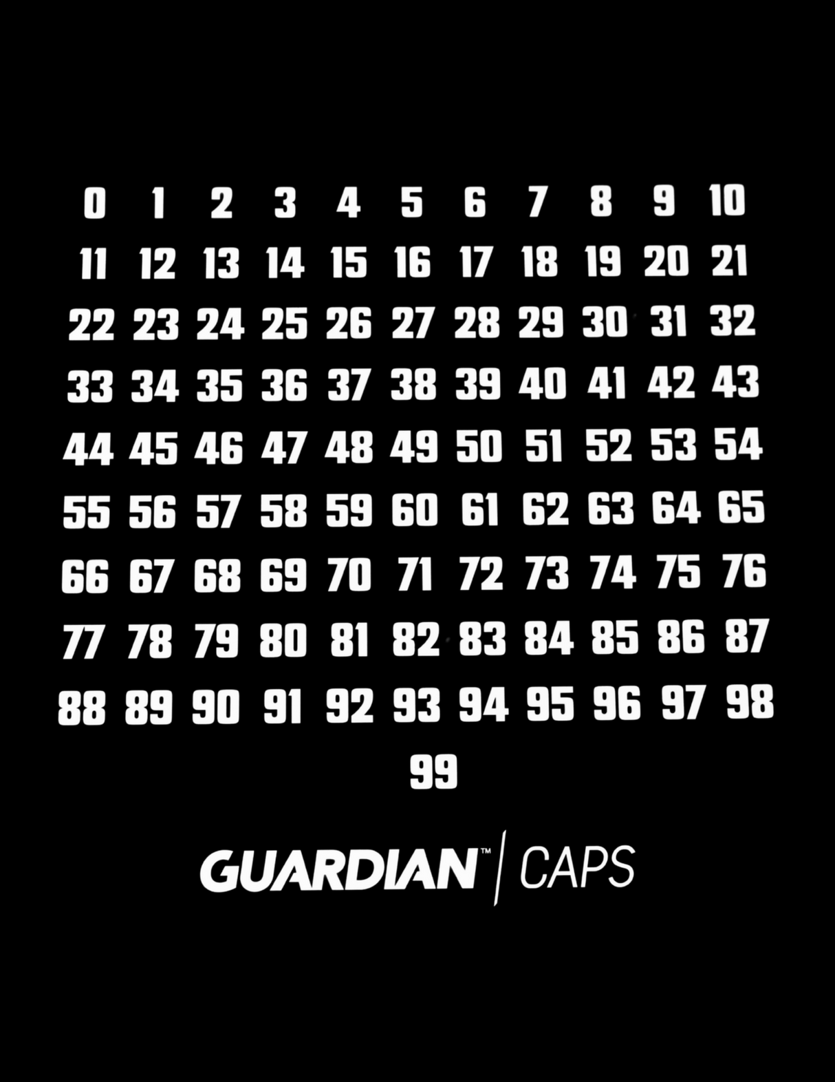 Guardian Cap Iron On Number Sheet